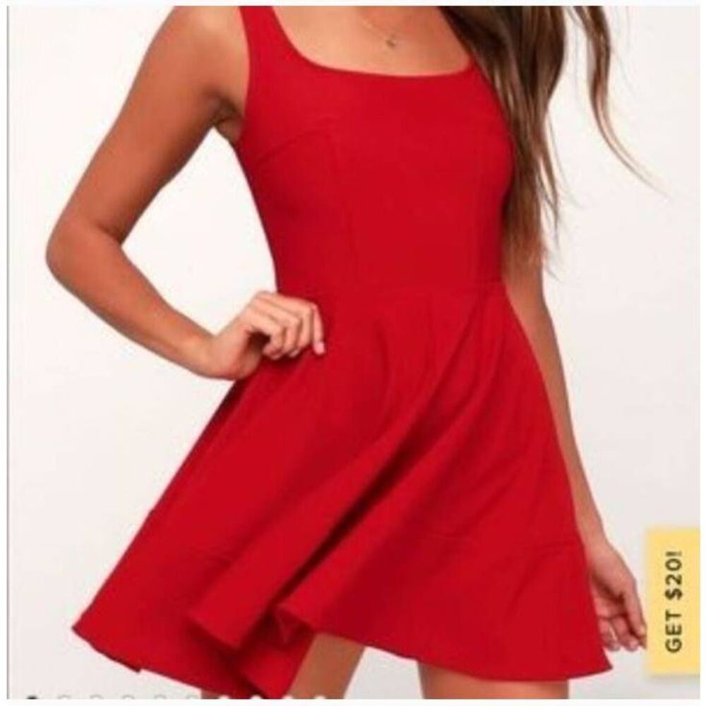 Lulus red mini dress sleeveless skater fit and flare xs stretchy